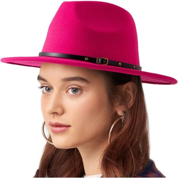 Felt Wide Brim Fedora Hat Women Men Adjustable Belt Ribbon Stylish Accessory main image 6